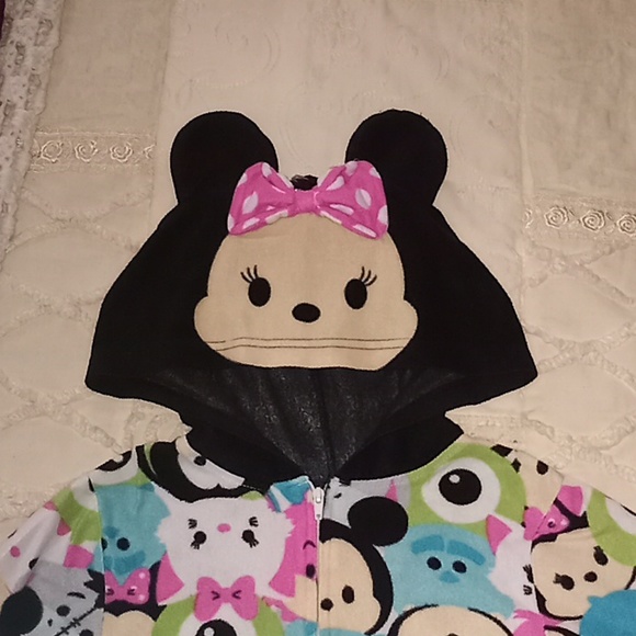 Disney TSUM TSUM Minnie Mouse Mickey Mouse Hooded Fleece Zip Up Pajamas Sz. M - Picture 6 of 12